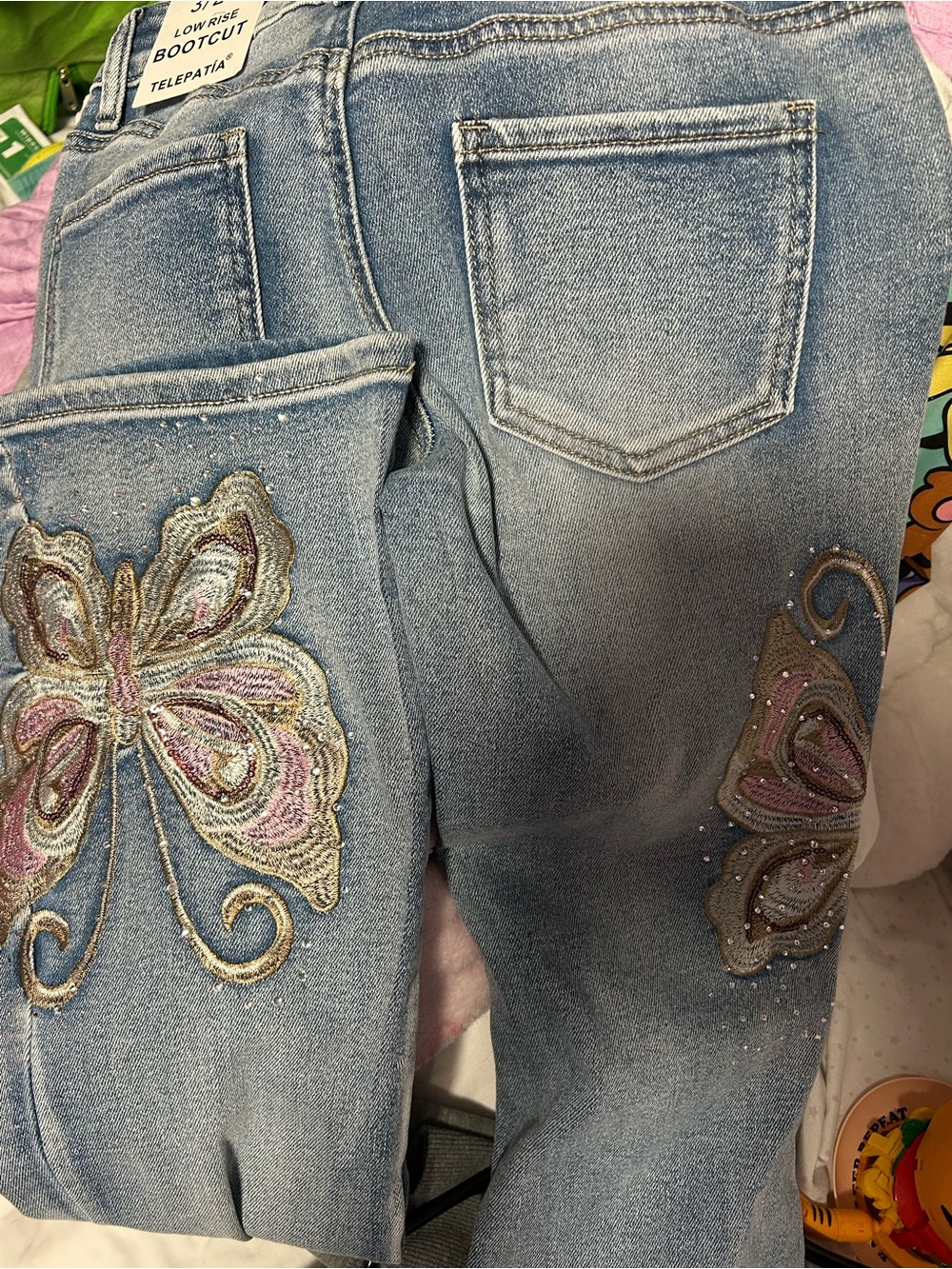 Embroidered Butterfly Boot-Cut Jeans - Picture 2 of 4